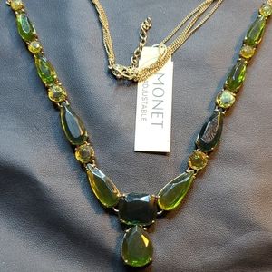 Monet adjustable green gemstone necklace
